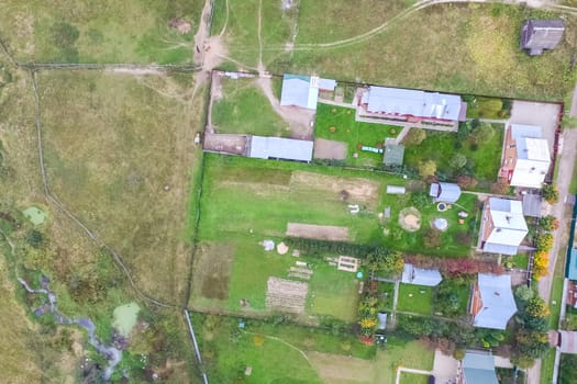 Top view of the village, fields and forests near the village