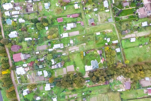 Top view of the village, fields and forests near the village