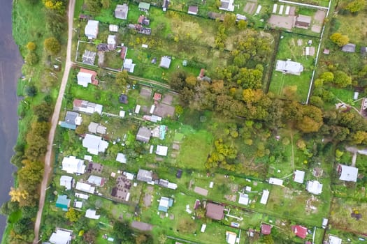 Top view of the village, fields and forests near the village