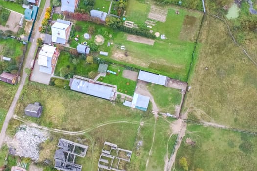 Top view of the village, fields and forests near the village