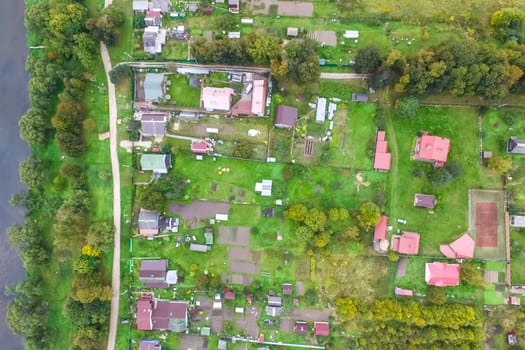 Top view of the village, fields and forests near the village