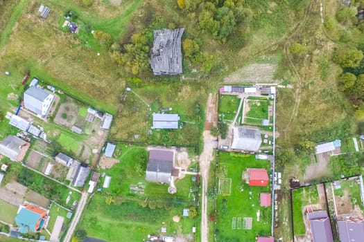 Top view of the village, fields and forests near the village