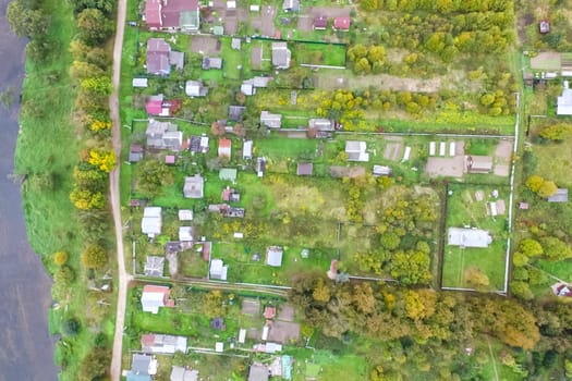 Top view of the village, fields and forests near the village