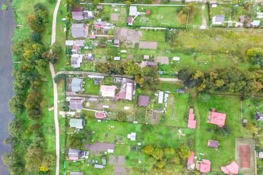 Top view of the village, fields and forests near the village