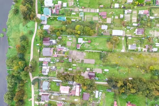 Top view of the village, fields and forests near the village