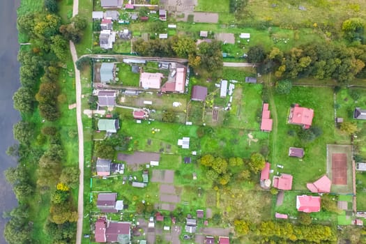 Top view of the village, fields and forests near the village