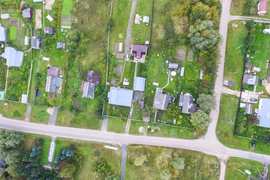 Top view of the village, fields and forests near the village