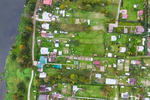 Top view of the village, fields and forests near the village