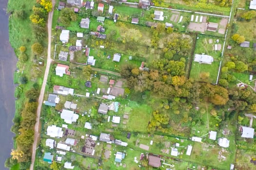 Top view of the village, fields and forests near the village