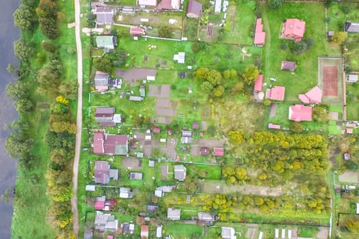 Top view of the village, fields and forests near the village