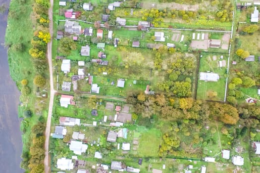 Top view of the village, fields and forests near the village