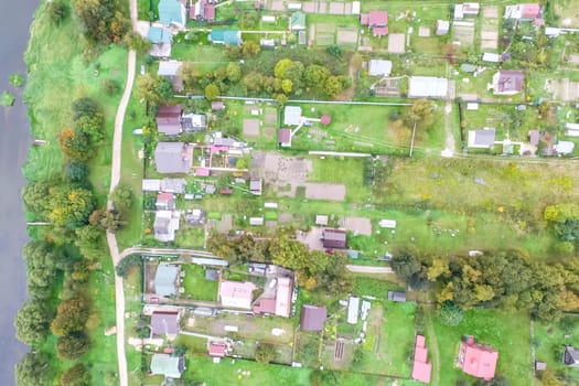 Top view of the village, fields and forests near the village