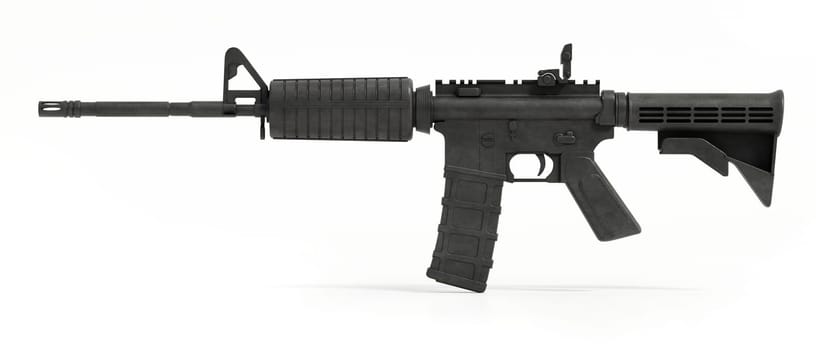 Automatic assault rifle isolated on white background. 3D illustration.