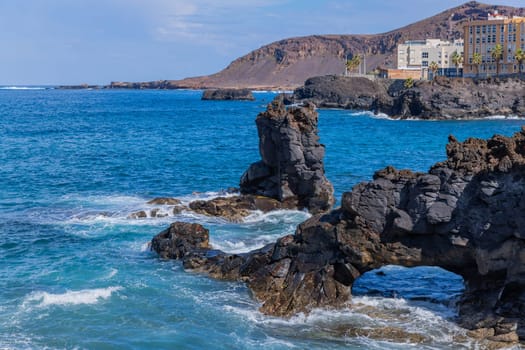 El Confital beach on the edge of Las Palmas, La Isleta peninsula. Gran Canaria, Spain