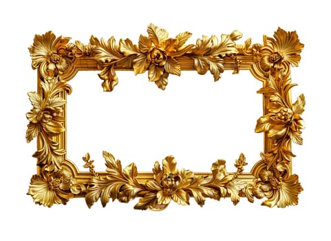 Ornate gold carved frame  intricate floral patterns isolated transparent background