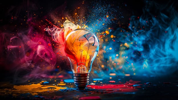 Light bulb exploding  color representing  creative idea art imagination