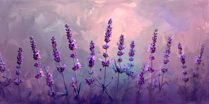 Lavender flowers growing in impressionist painting style background