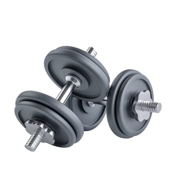 3d rendered image pair  dumbbells  transparent background. gym training concept
