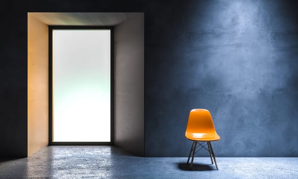 Minimalist interior design orange chair empty room, 3d render background