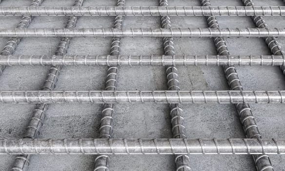 Steel rebar grid forming a structure for pouring concrete
