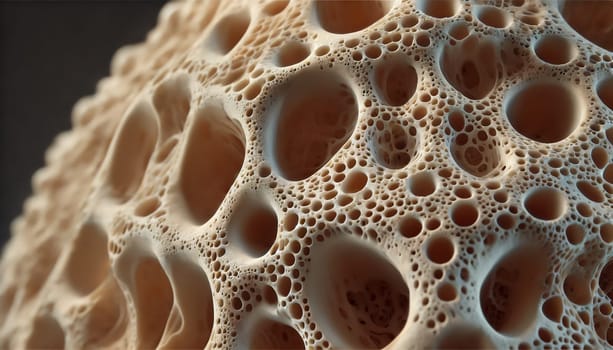 This AI-generated image shows the porous bone structure in an advanced stage of osteoporosis.