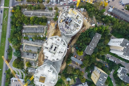 Top view of the city of Moscow, buildings and roads and other infrastructure of the city. Cityscape view from above.