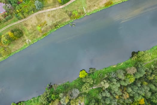 Top view of the village, fields and forests near the village