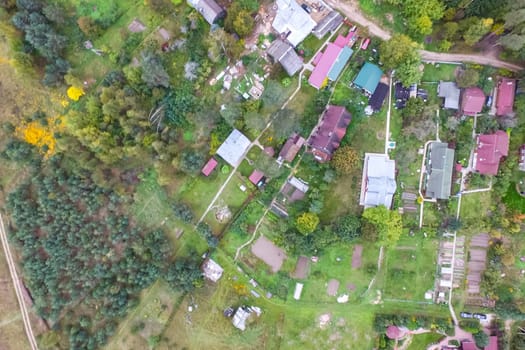 Top view of the village, fields and forests near the village