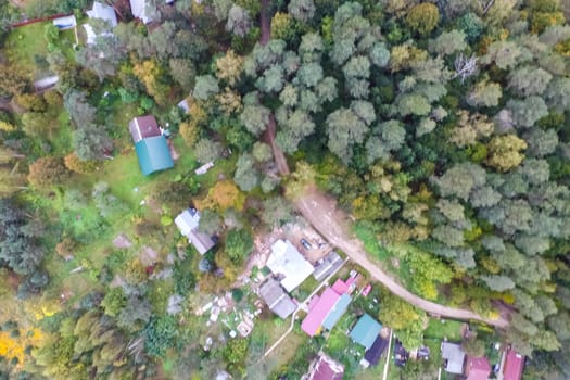 Top view of the village, fields and forests near the village
