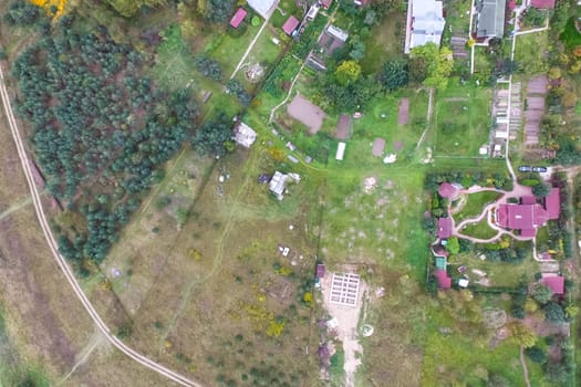 Top view of the village, fields and forests near the village