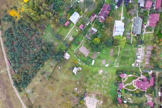 Top view of the village, fields and forests near the village