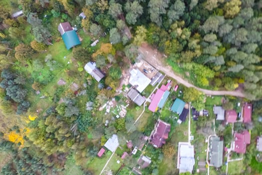 Top view of the village, fields and forests near the village