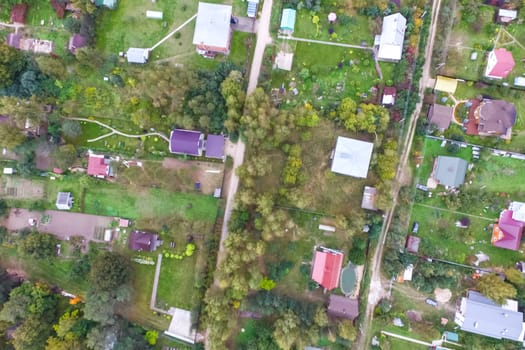 Top view of the village, fields and forests near the village