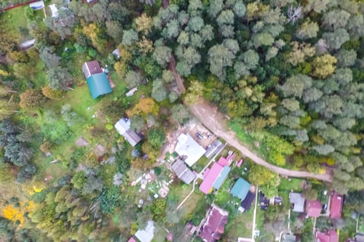 Top view of the village, fields and forests near the village