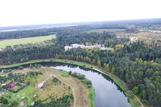Top view of the village, fields and forests near the village