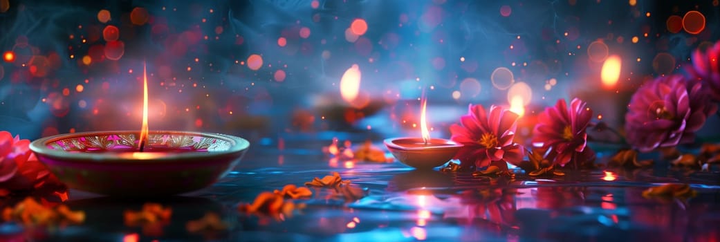 Diwali, indian holiday, Hindu festival of lights, religious celebration at the month of Ashvin, candle light and bokeh