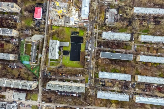 Top view of the city of Moscow, buildings and roads and other infrastructure of the city. Cityscape view from above.