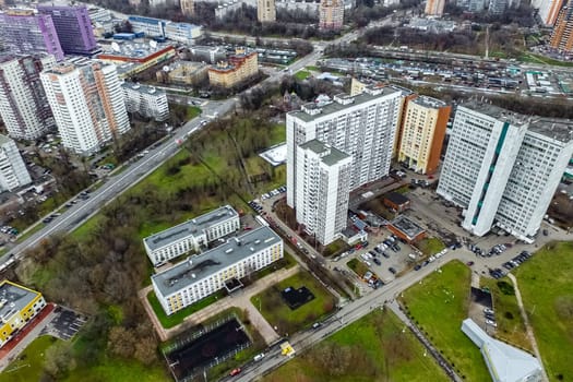 Top view of the city of Moscow, buildings and roads and other infrastructure of the city. Cityscape view from above.