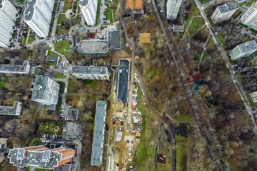 Top view of the city of Moscow, buildings and roads and other infrastructure of the city. Cityscape view from above.