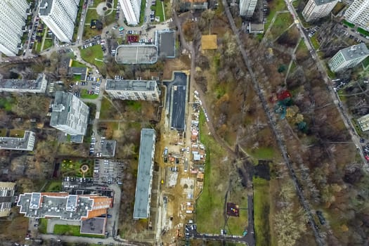 Top view of the city of Moscow, buildings and roads and other infrastructure of the city. Cityscape view from above.