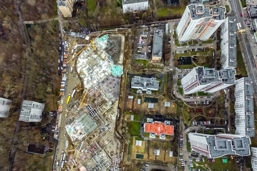 Top view of the city of Moscow, buildings and roads and other infrastructure of the city. Cityscape view from above.
