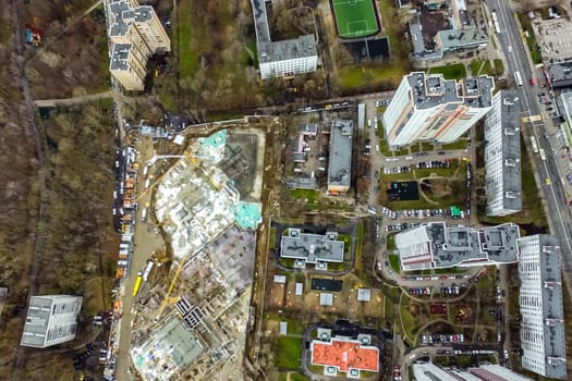 Top view of the city of Moscow, buildings and roads and other infrastructure of the city. Cityscape view from above.