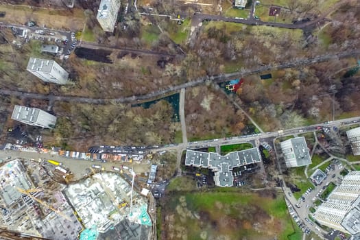 Top view of the city of Moscow, buildings and roads and other infrastructure of the city. Cityscape view from above.