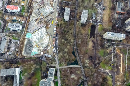Top view of the city of Moscow, buildings and roads and other infrastructure of the city. Cityscape view from above.