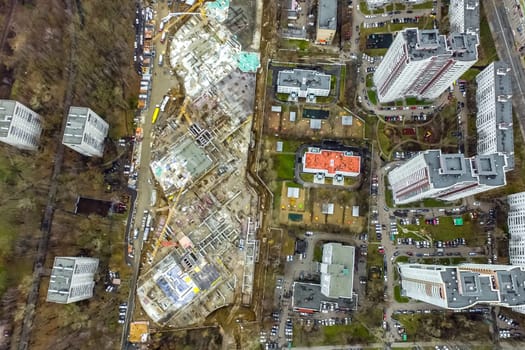 Top view of the city of Moscow, buildings and roads and other infrastructure of the city. Cityscape view from above.