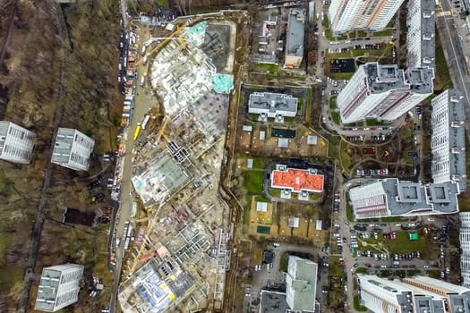 Top view of the city of Moscow, buildings and roads and other infrastructure of the city. Cityscape view from above.