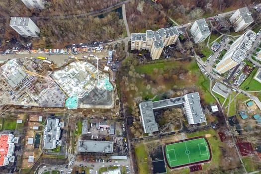 Top view of the city of Moscow, buildings and roads and other infrastructure of the city. Cityscape view from above.