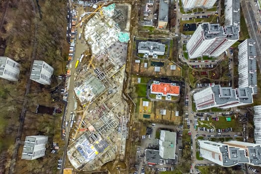 Top view of the city of Moscow, buildings and roads and other infrastructure of the city. Cityscape view from above.