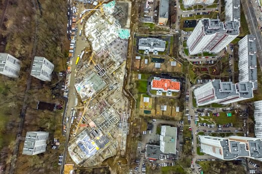 Top view of the city of Moscow, buildings and roads and other infrastructure of the city. Cityscape view from above.