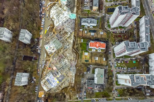 Top view of the city of Moscow, buildings and roads and other infrastructure of the city. Cityscape view from above.